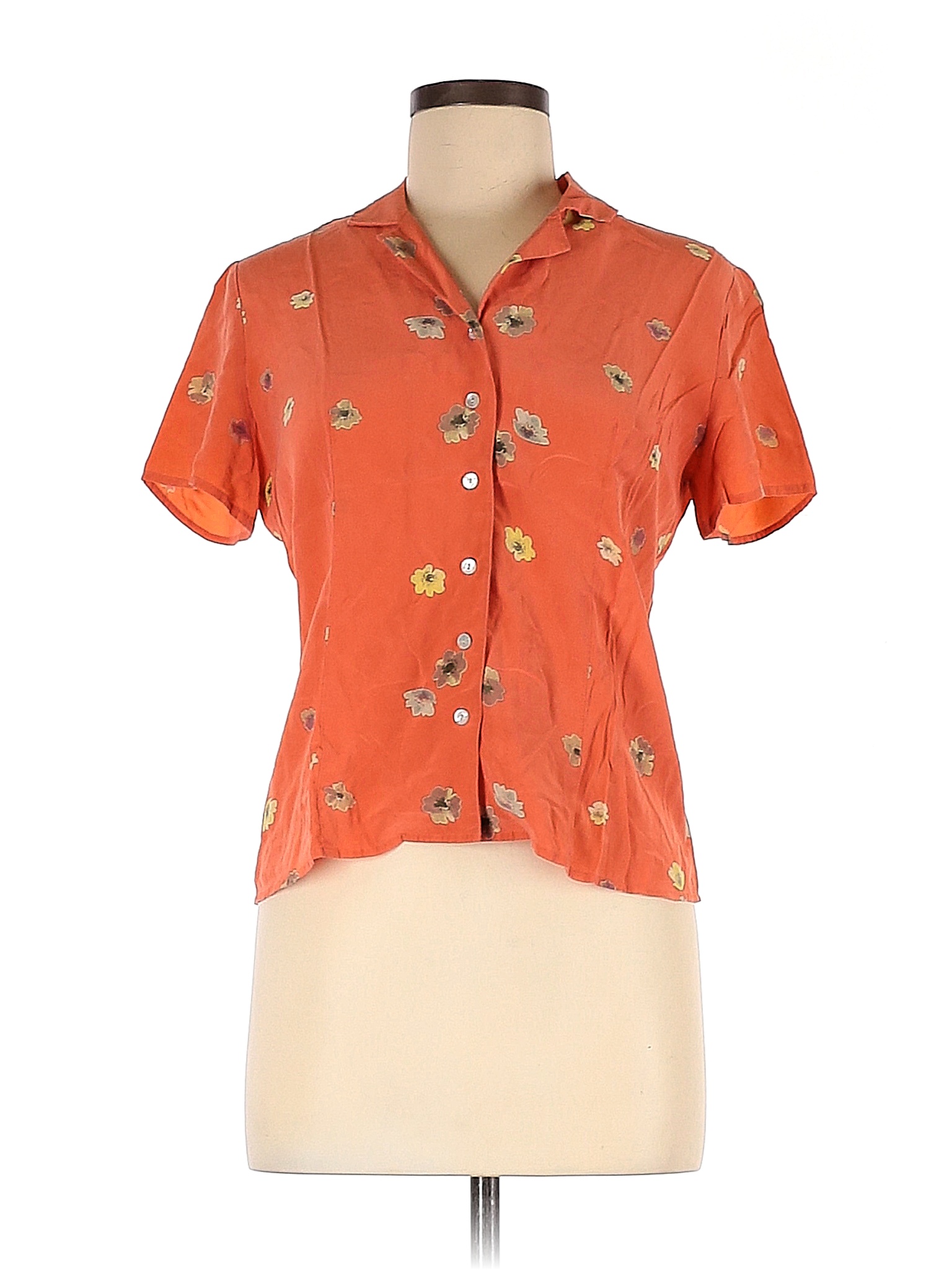 Casual Corner Colored Orange Short Sleeve Button Down Shirt Size 6 65