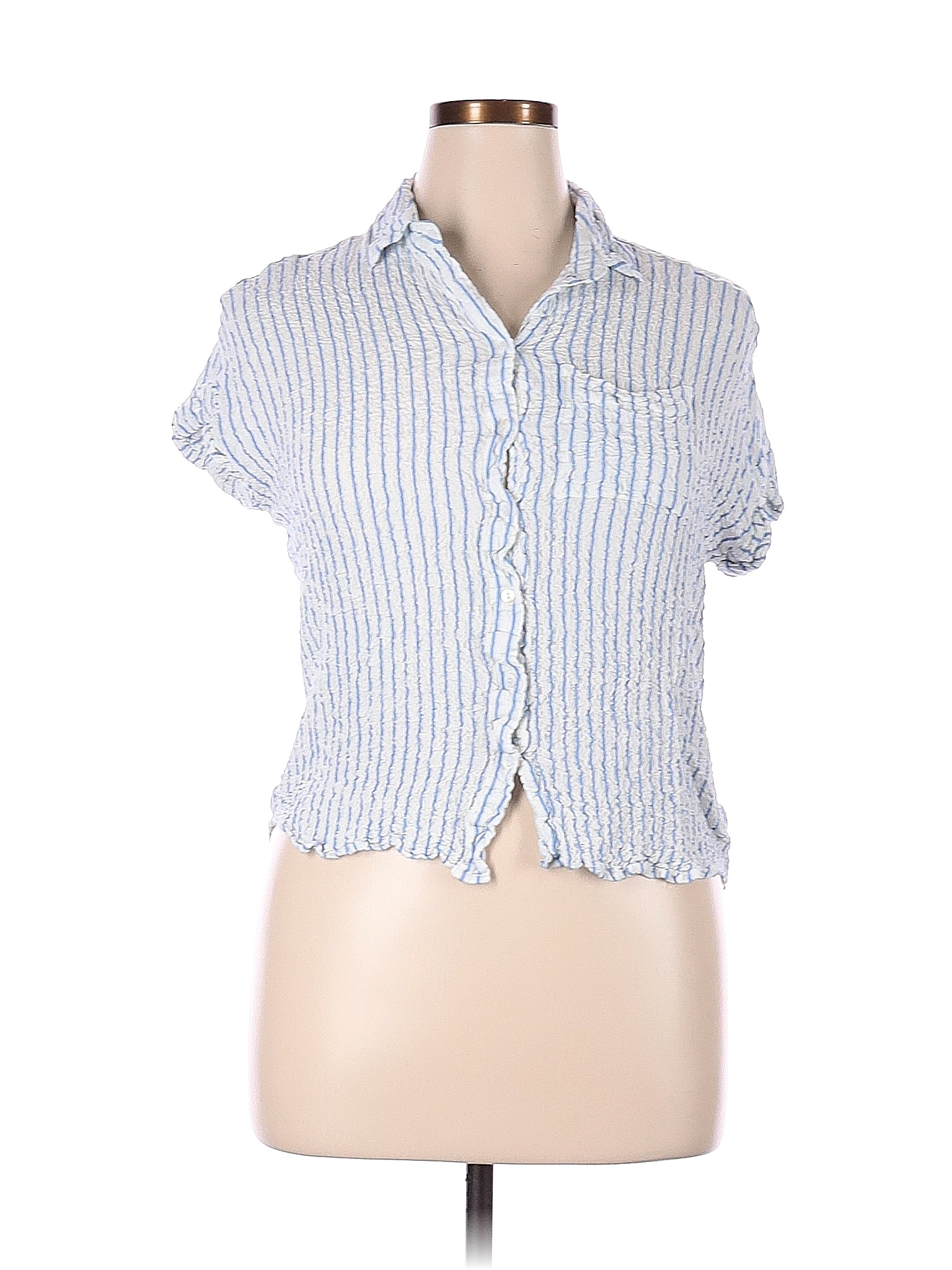 Jane and Delancey Stripes White Short Sleeve ButtonDown Shirt Size XL