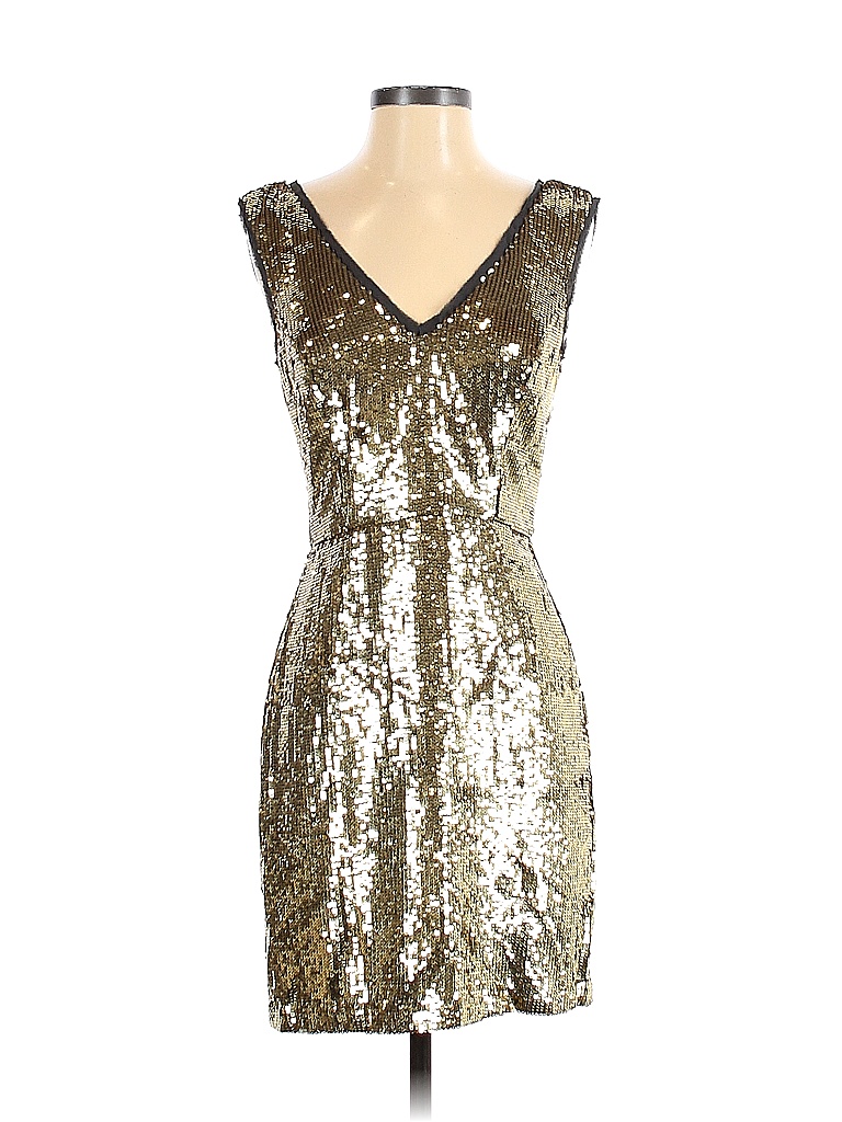 Nicole Miller 100% Polyester Solid Green Gold Cocktail Dress Size 2 ...