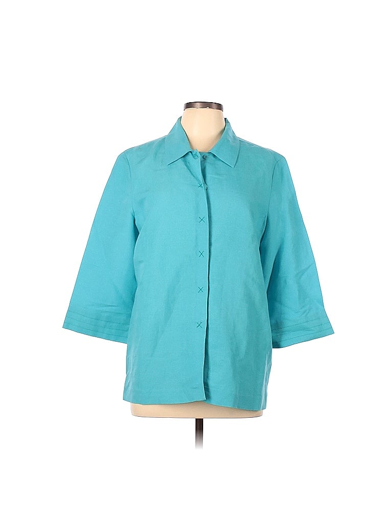 Evan Picone Solid Colored Blue Long Sleeve Blouse Size L 85 Off