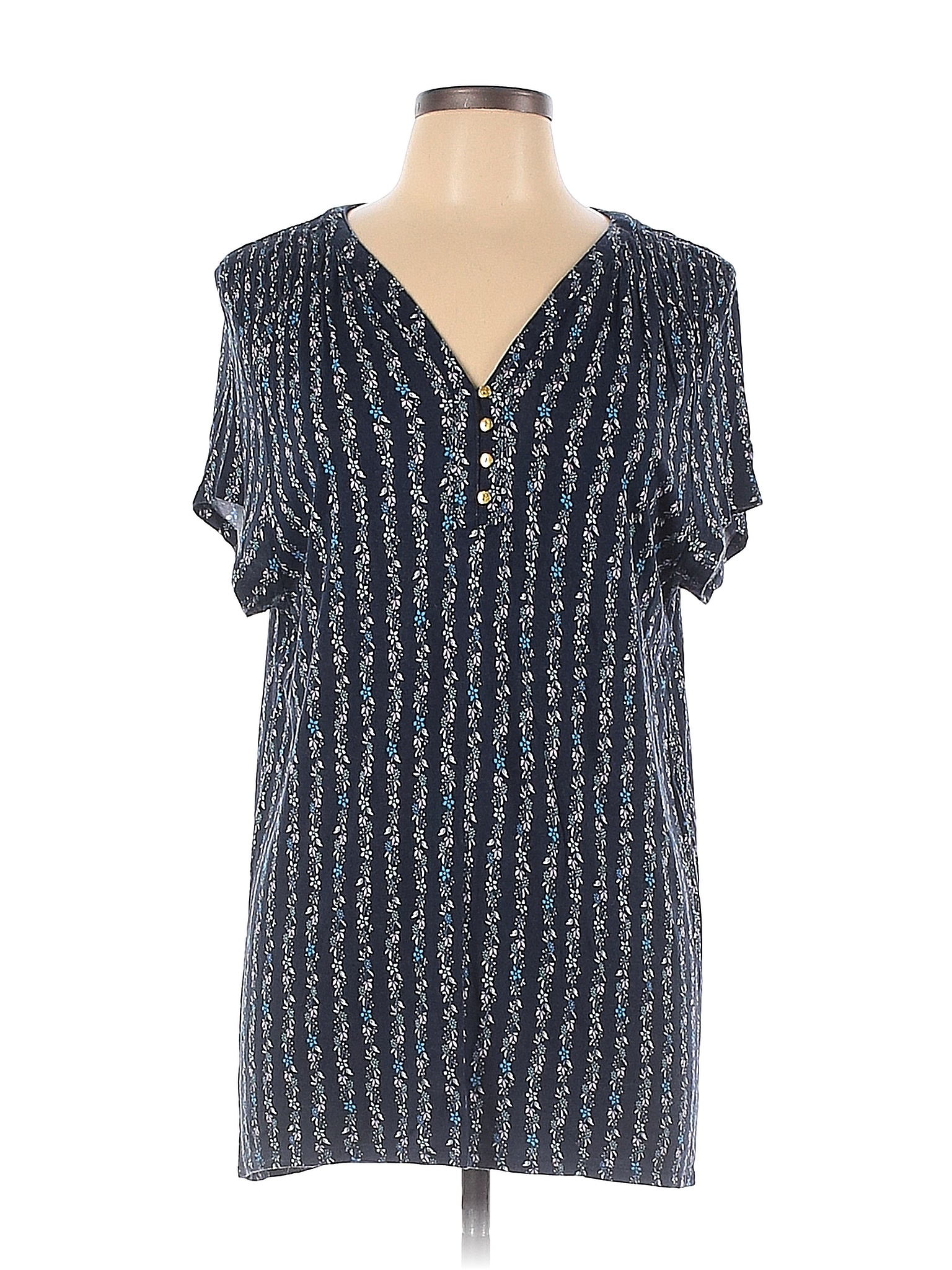 Ann Taylor LOFT Outlet 100% Rayon Blue Short Sleeve Henley Size L - 87% ...