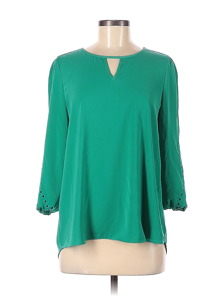 Market and Spruce 100% Polyester Solid Green Teal Long Sleeve Blouse ...