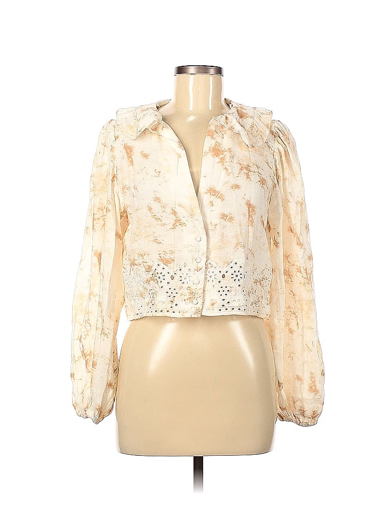 Zara Floral Ivory Orange Long Sleeve Blouse Size M 54 Off Thredup