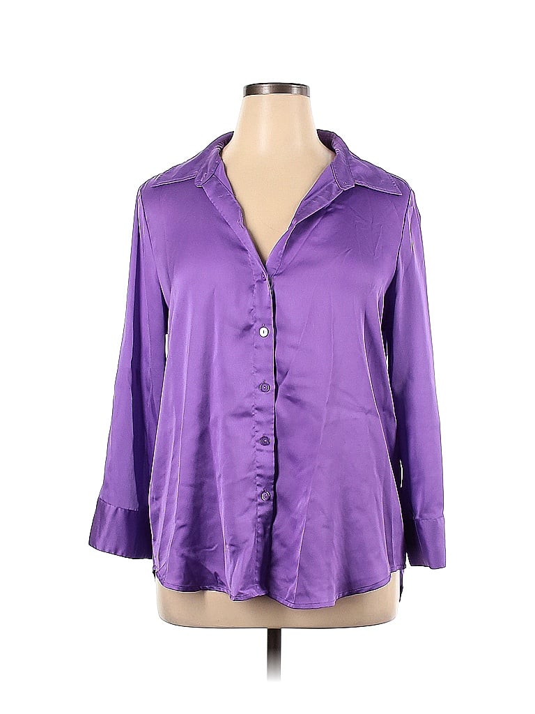 Evan Picone 100 Polyester Solid Purple Long Sleeve Blouse Size 16 76