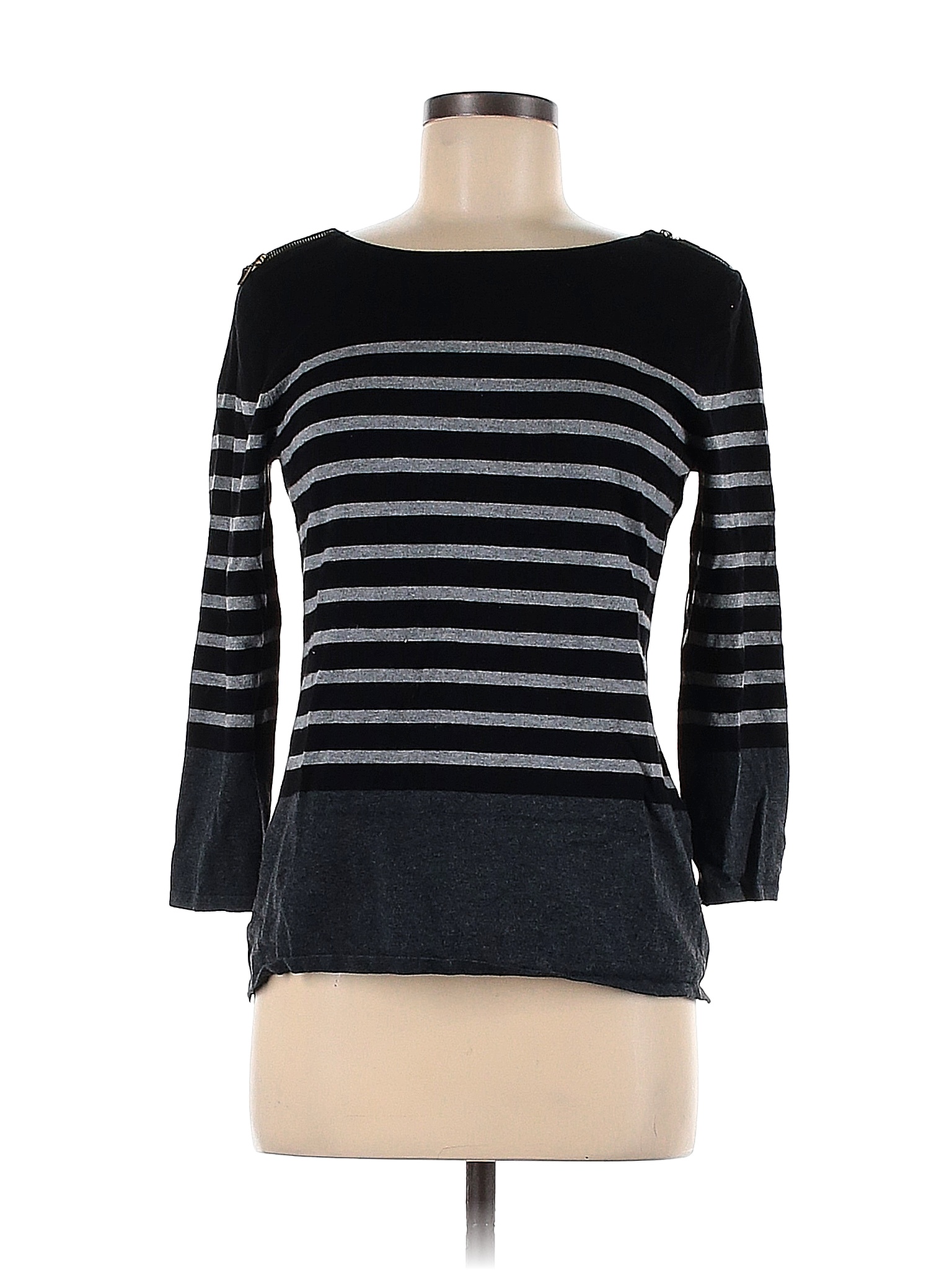 Cable & Gauge Stripes Black Gray Long Sleeve Top Size M - 51% off | thredUP