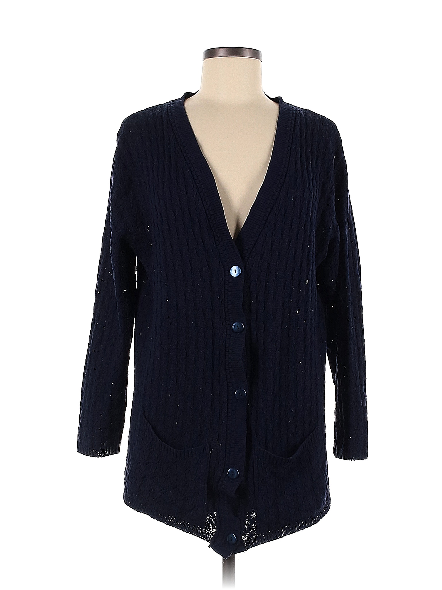 Anthony Richards 100% Acrylic Solid Color Block Black Blue Cardigan ...