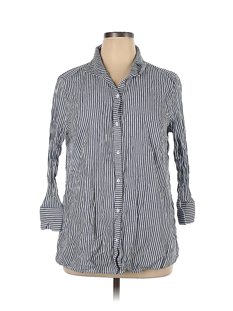 Peck & Peck 100% Cotton Stripes Blue Long Sleeve Button-Down Shirt Size ...