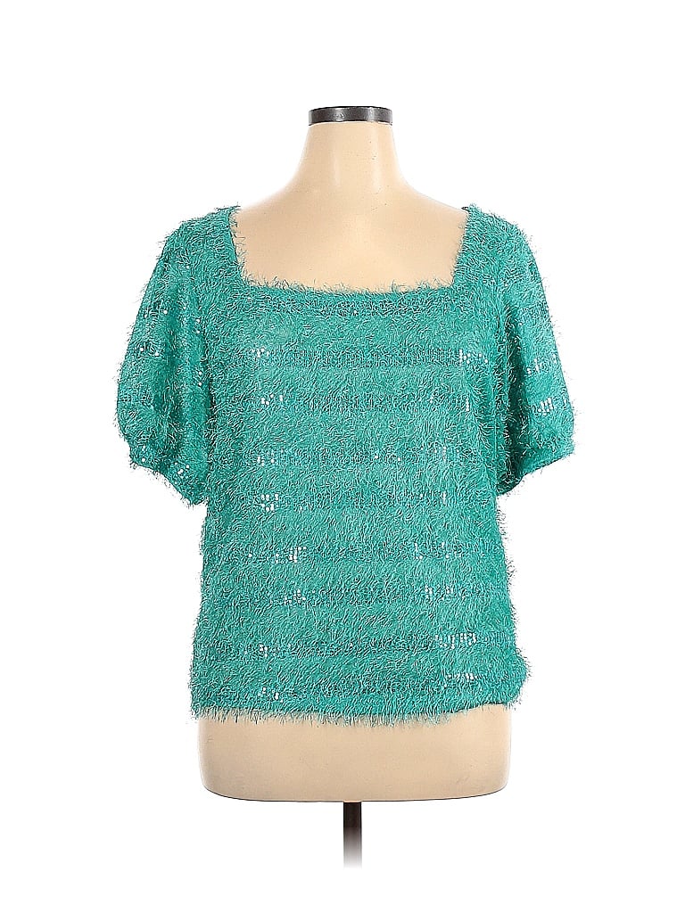 Ashley Stewart Solid Blue Green Short Sleeve Blouse Size 14 16 Plus