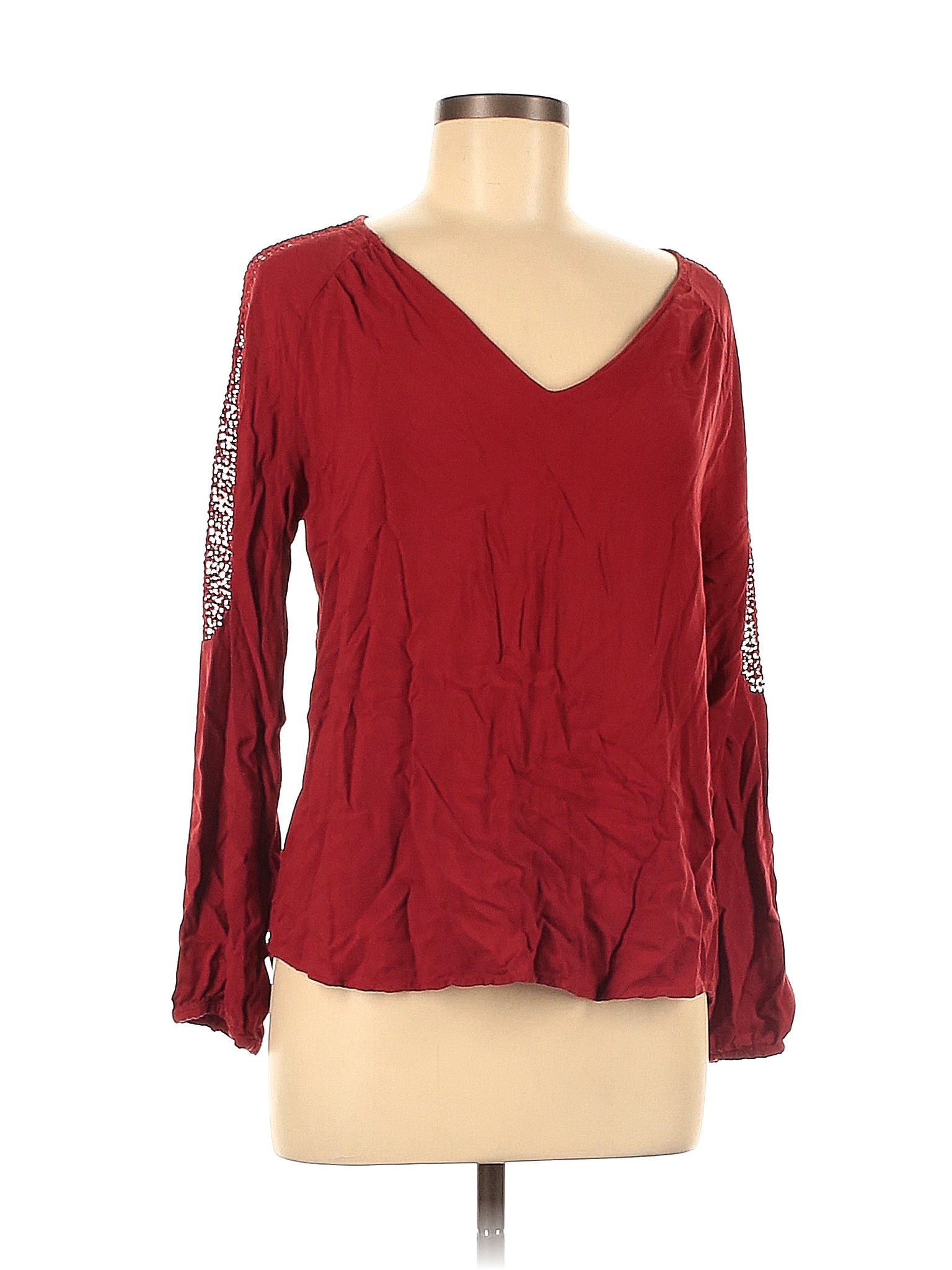 Old Navy 100 Rayon Colored Red Long Sleeve Blouse Size M 77 Off