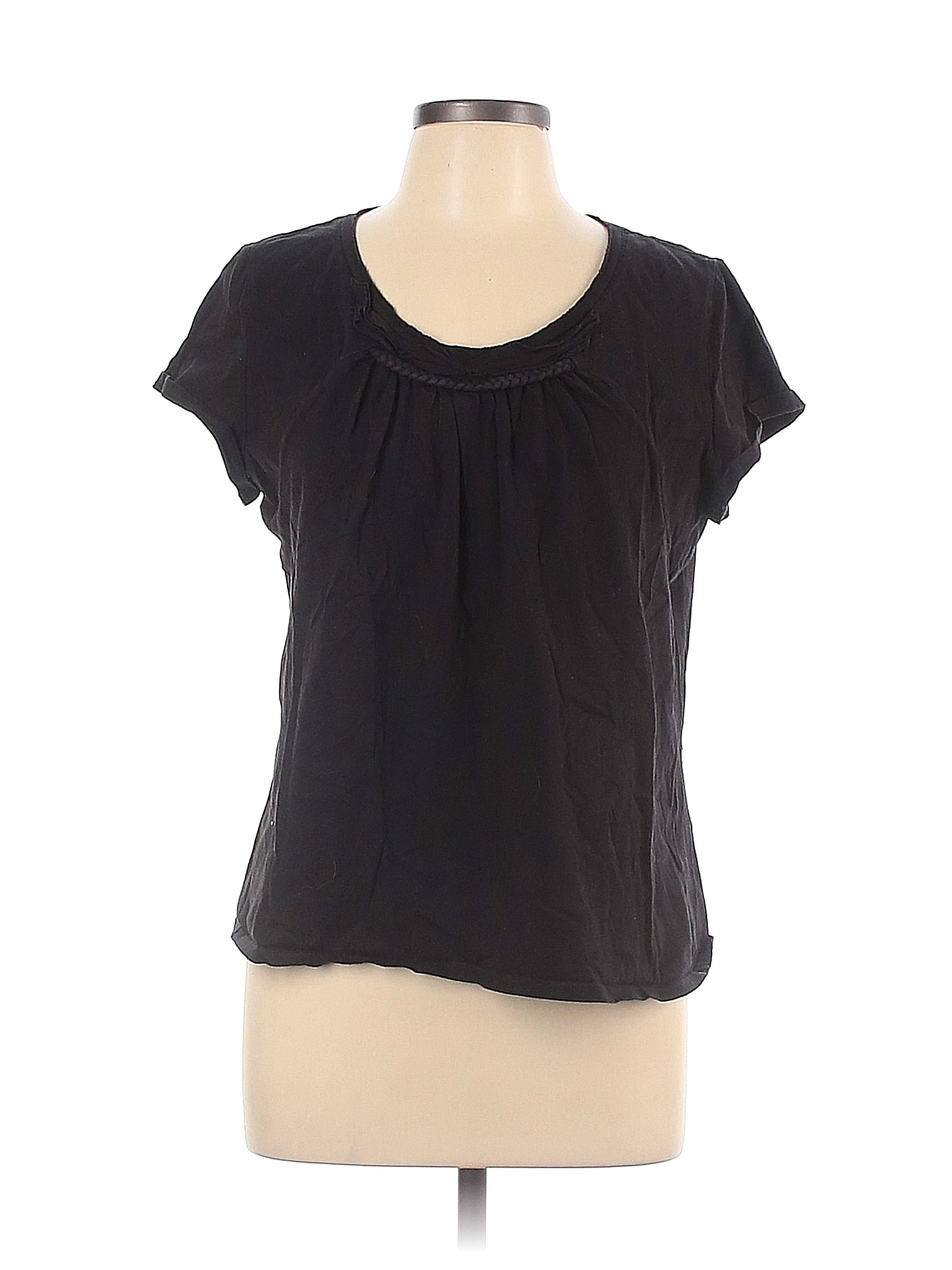 Laura Scott 100% Cotton Solid Black Short Sleeve Blouse Size L - 57% ...