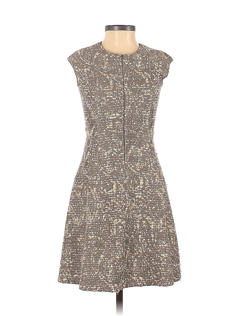 Akris Punto for Bergdorf Goodman Jacquard Marled Tweed Brocade Leopard Print Gray Casual Dress Size 2 - photo 1
