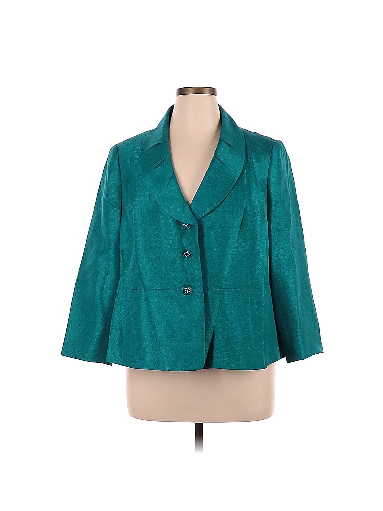 Kasper 100 Polyester Solid Colored Teal Blazer Size 16 84 Off Thredup