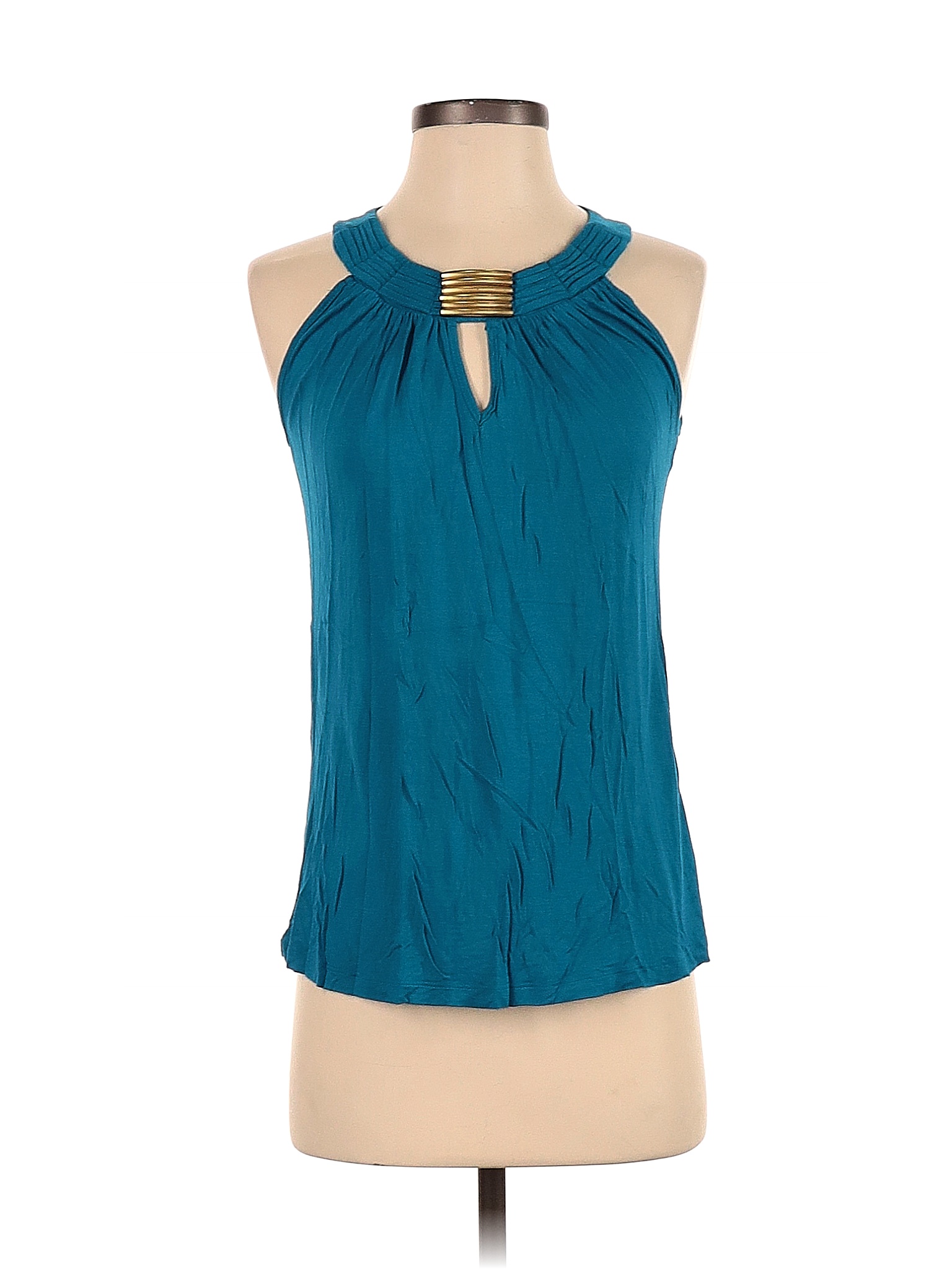 Cable And Gauge 100 Viscose Solid Teal Blue Sleeveless Top Size S 52