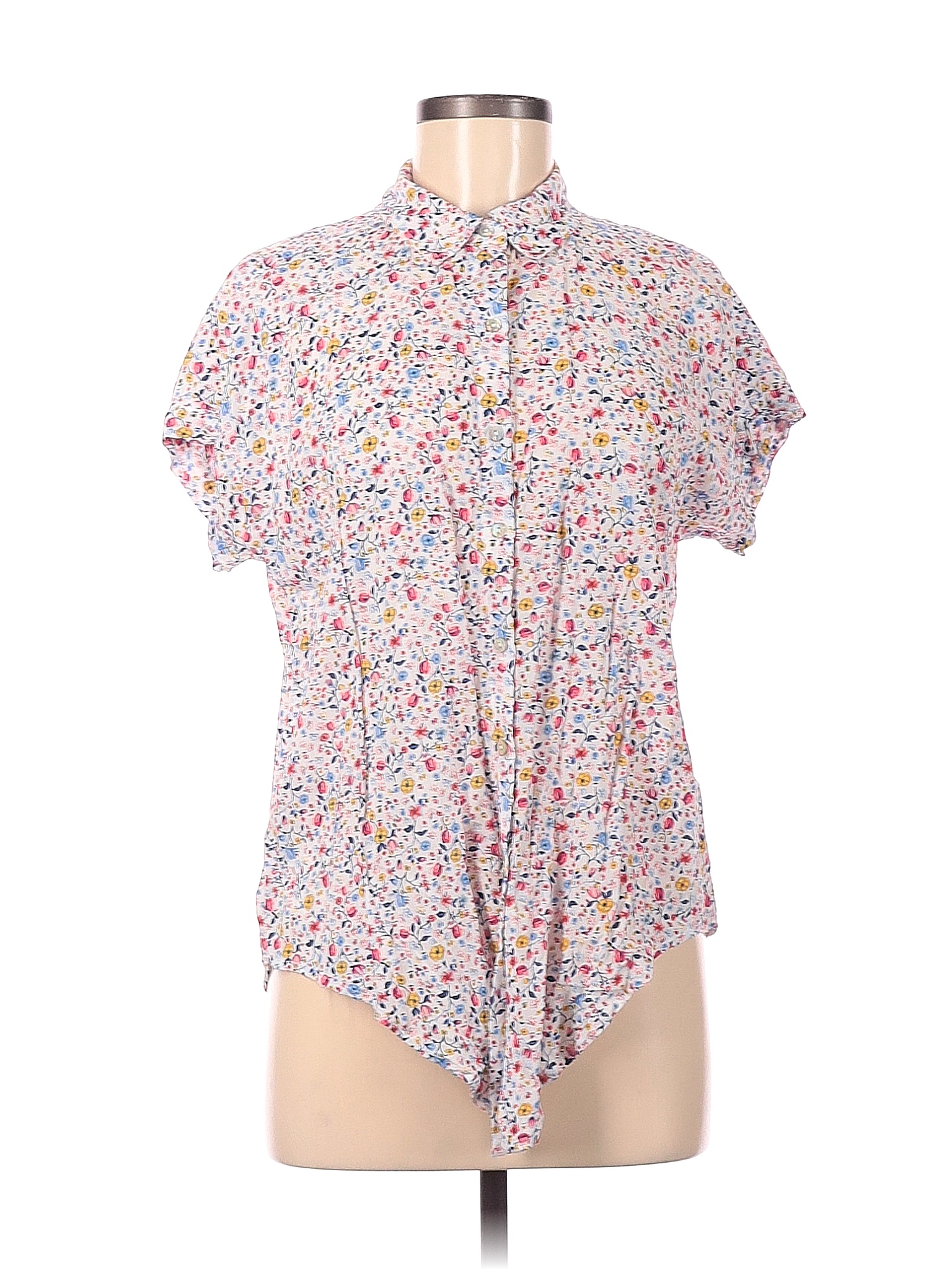 Jane and Delancey 100 Rayon Floral White Short Sleeve ButtonDown