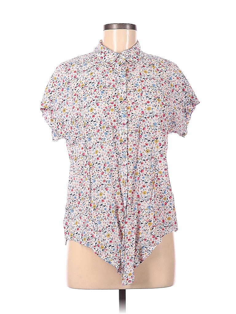 Jane And Delancey 100 Rayon Floral White Short Sleeve Button Down