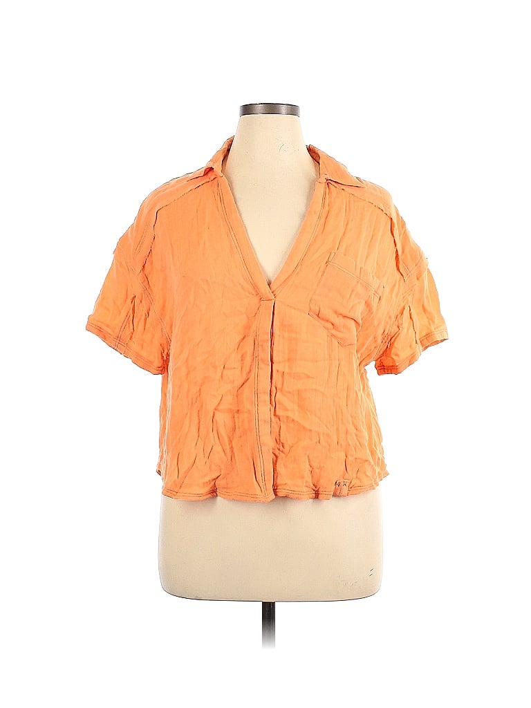 We The Free 100 Cotton Solid Orange Short Sleeve Blouse Size L 68