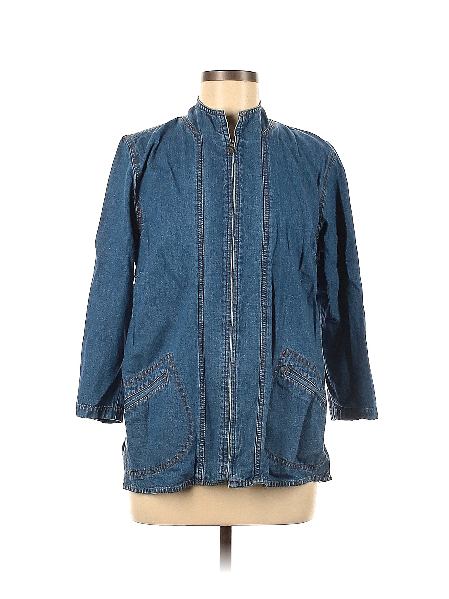 Denim And Co 100 Cotton Solid Blue Denim Jacket Size M 52 Off Thredup