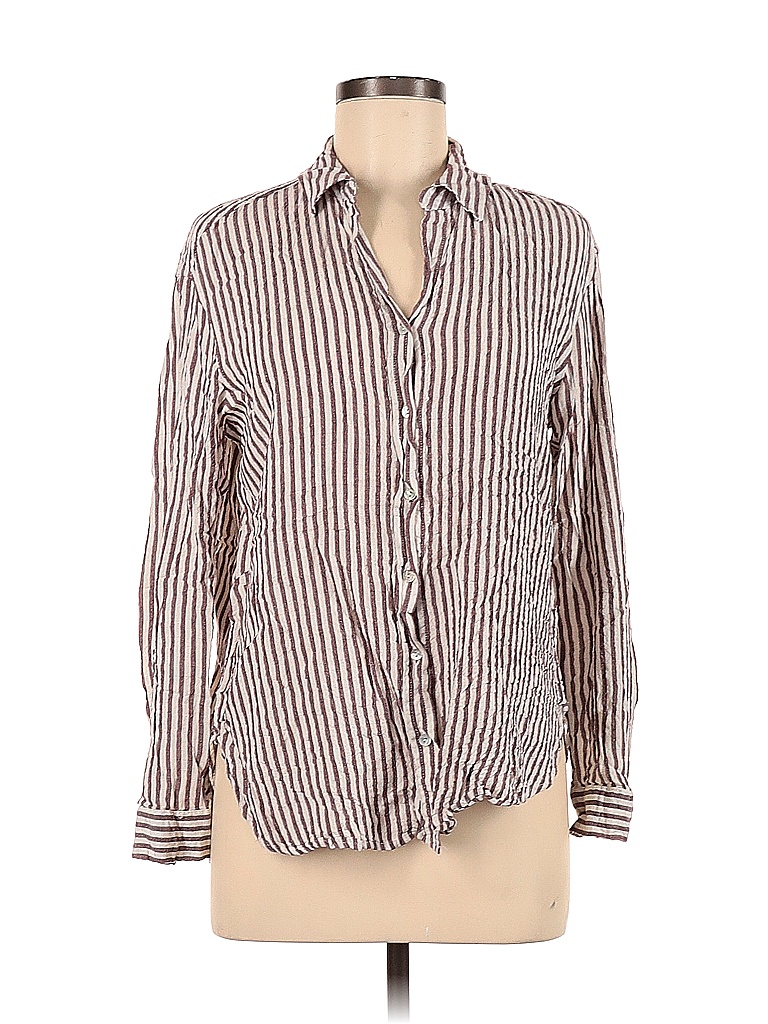 Jane and Delancey Stripes Burgundy Long Sleeve ButtonDown Shirt Size S