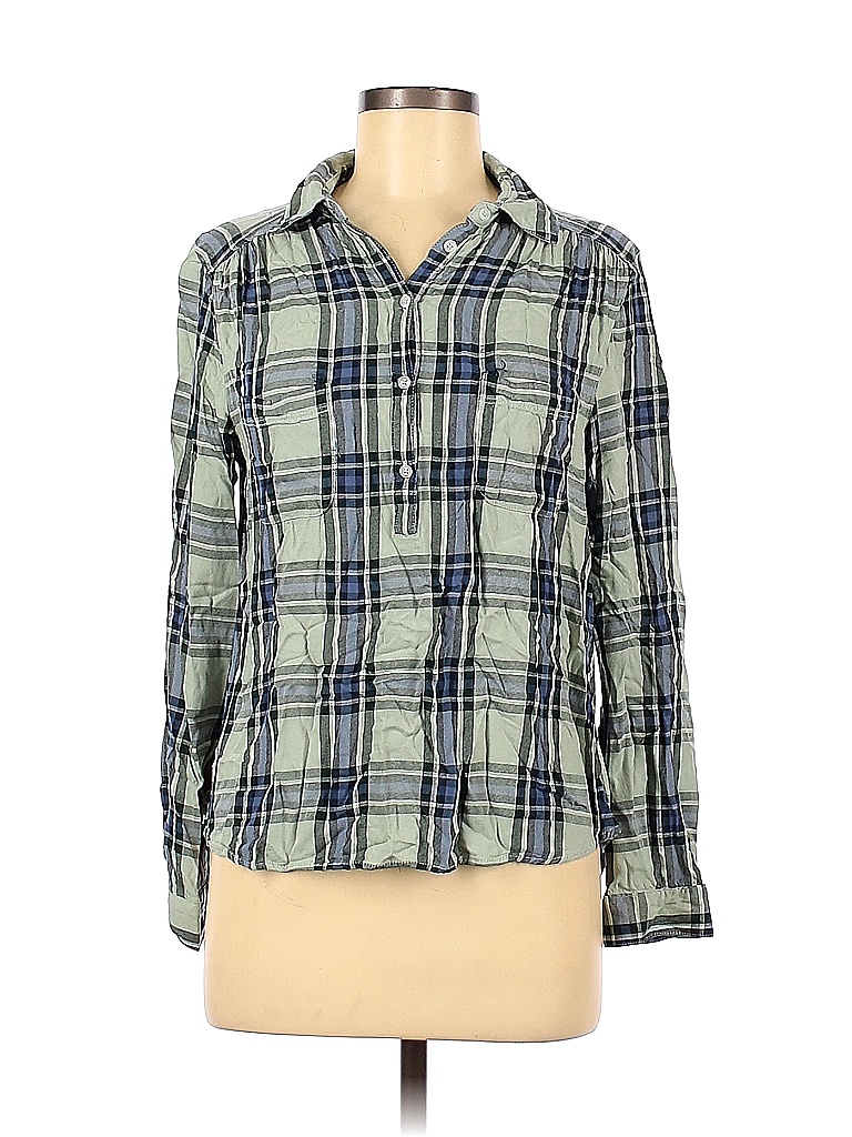 Falls Creek 100% Rayon Plaid Blue Long Sleeve Button-Down Shirt Size M ...