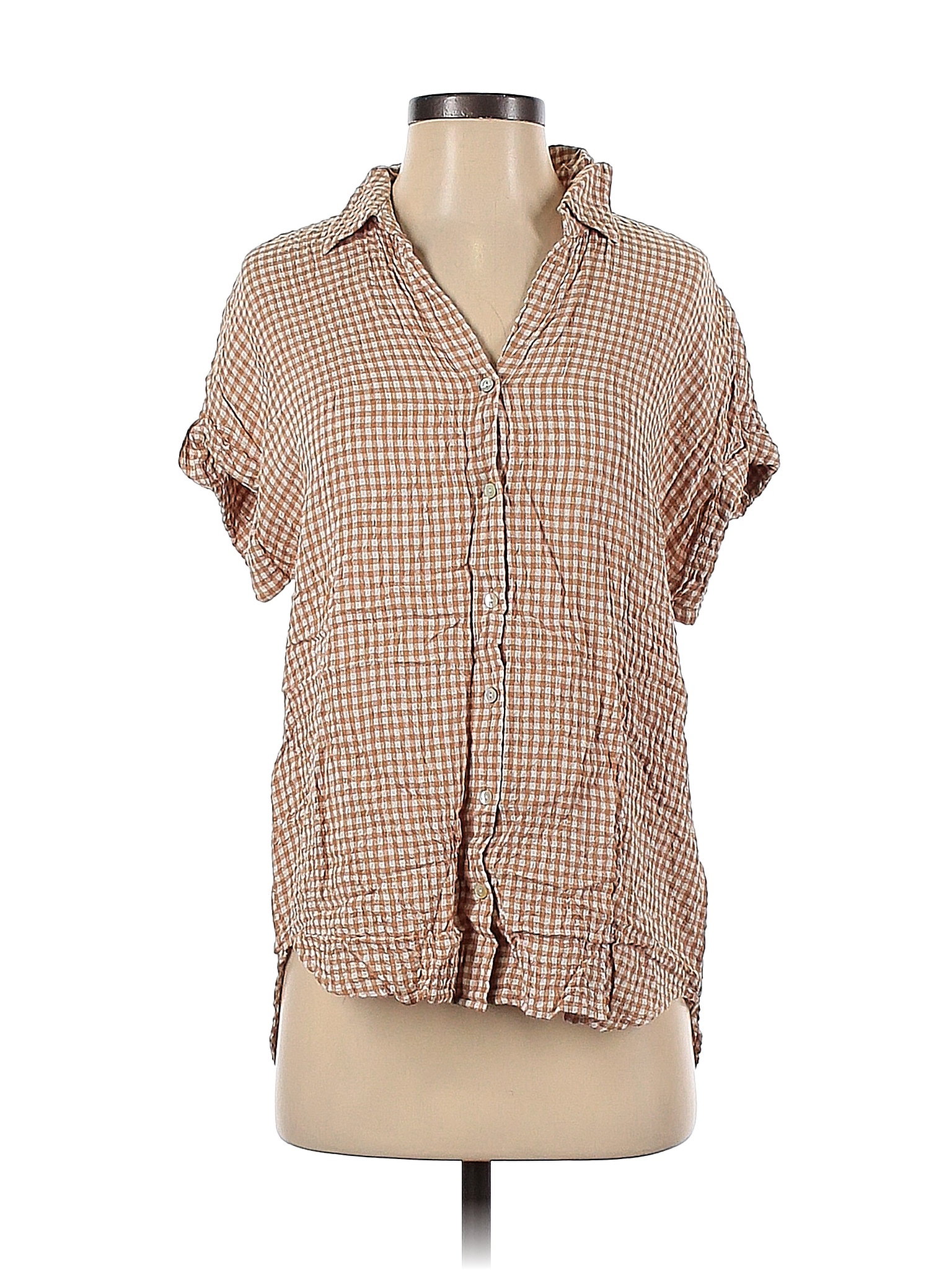 Jane and Delancey Brown Short Sleeve ButtonDown Shirt Size S 55 off