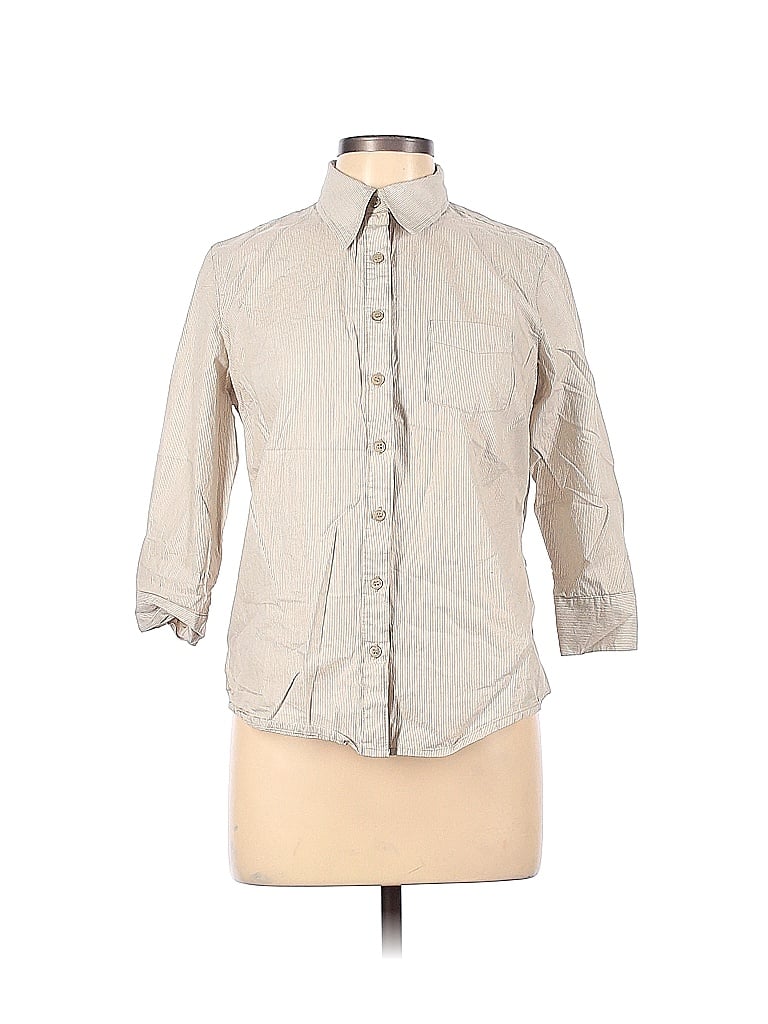 Metrostyle 100% Cotton Tan 3/4 Sleeve Button-Down Shirt Size 12 - 79% ...