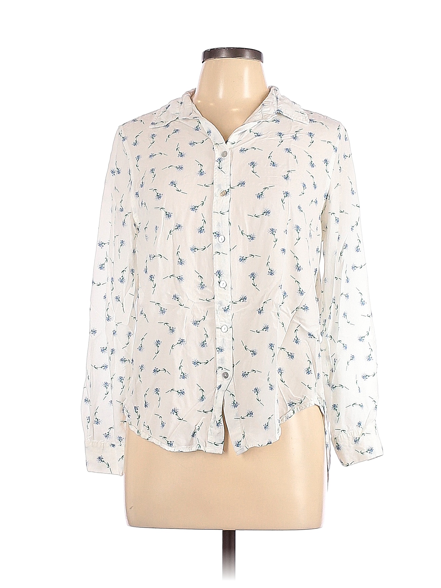 Jane and Delancey 100 Rayon Floral White Long Sleeve ButtonDown Shirt