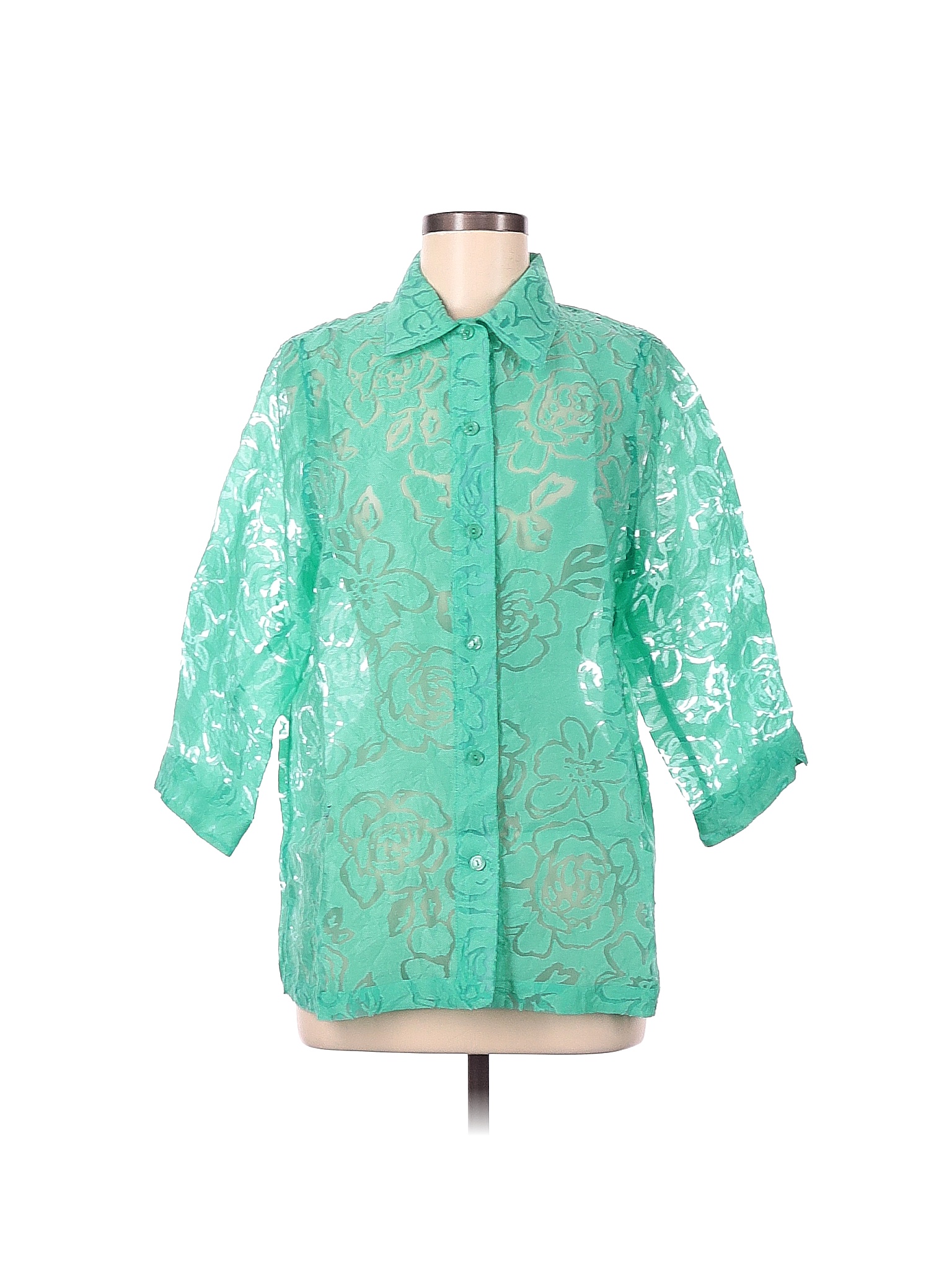 Allison Daley Floral Blue Green 3 4 Sleeve Blouse Size 8 55 Off