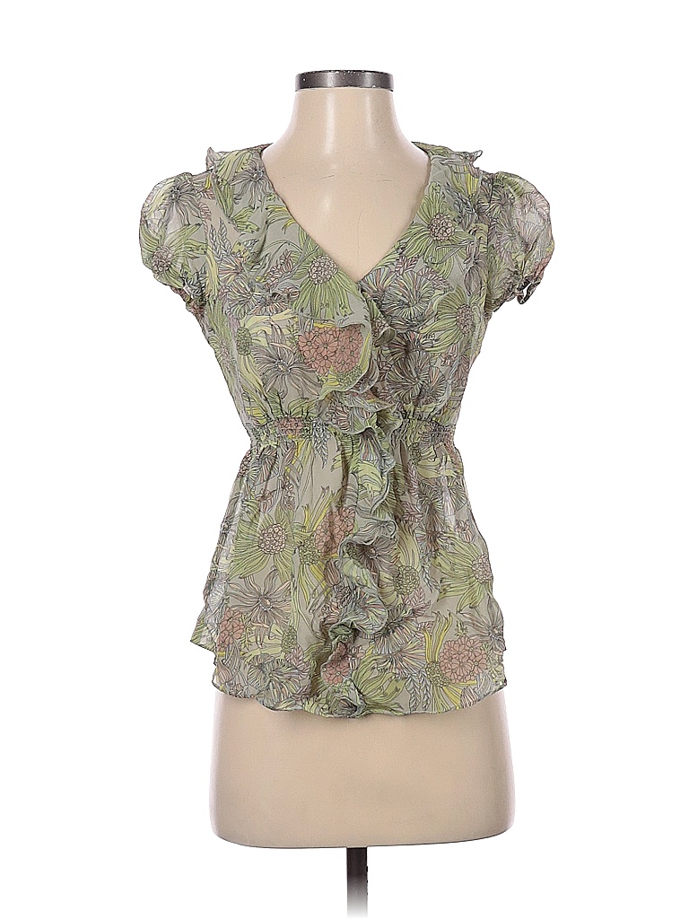 Odille 100% Silk Green Short Sleeve Silk Top Size 0 - 84% off | thredUP