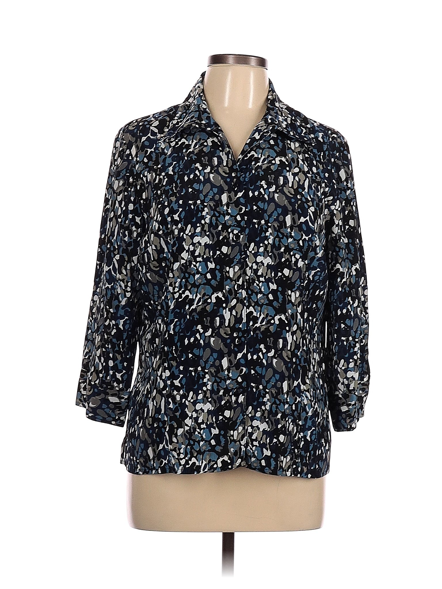 Notations 100% Polyester Black Blue 3/4 Sleeve Blouse Size L - 57% off ...