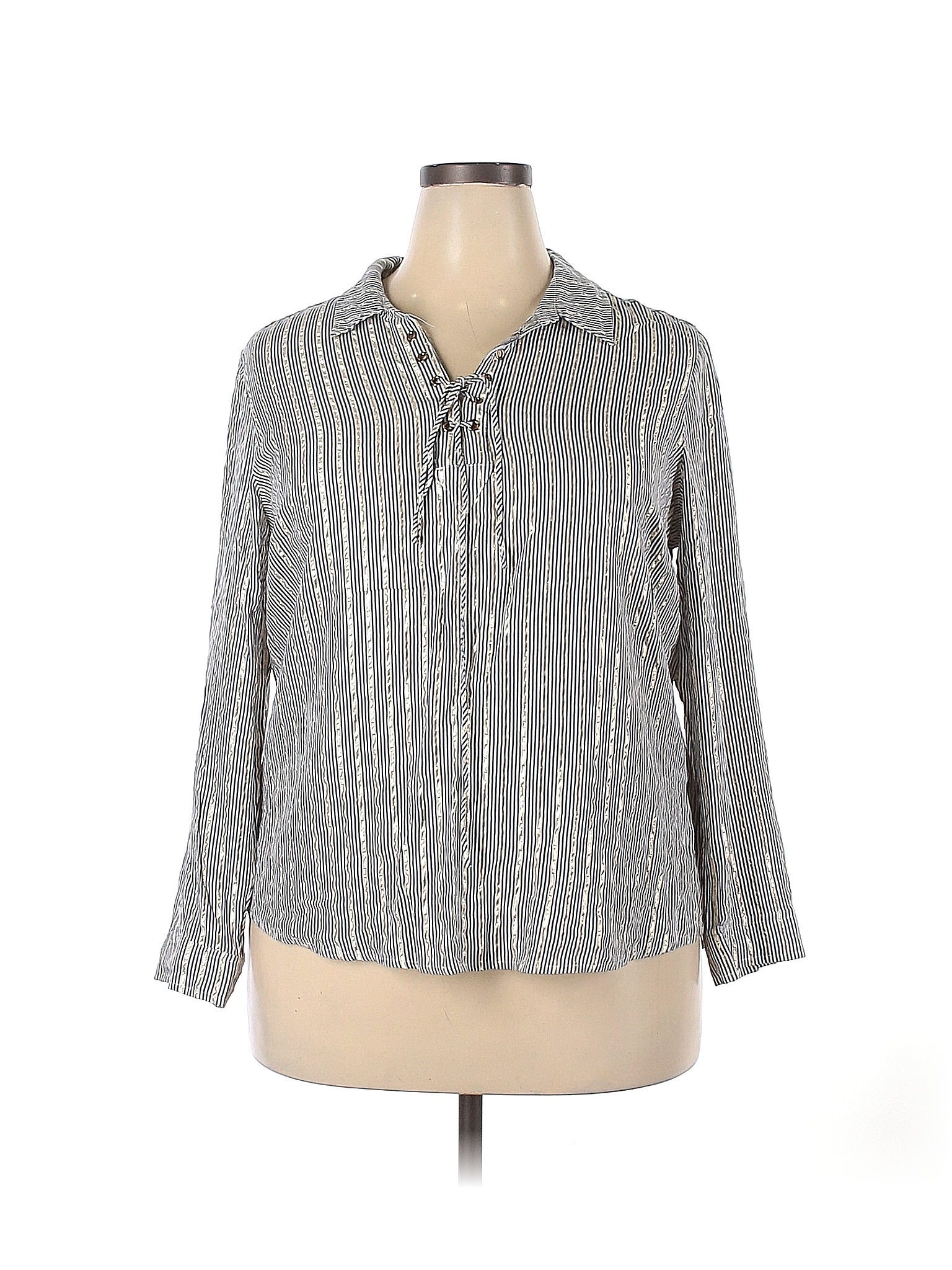 Westport Stripes Gray Blue Long Sleeve Blouse Size 2X (Plus) - 65% off ...