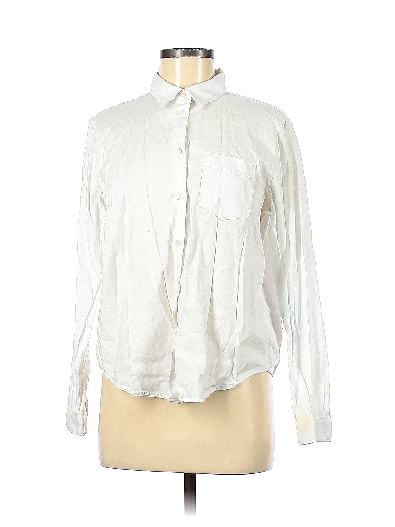 Banana Republic 100% Cotton Solid White Long Sleeve Button-Down Shirt ...