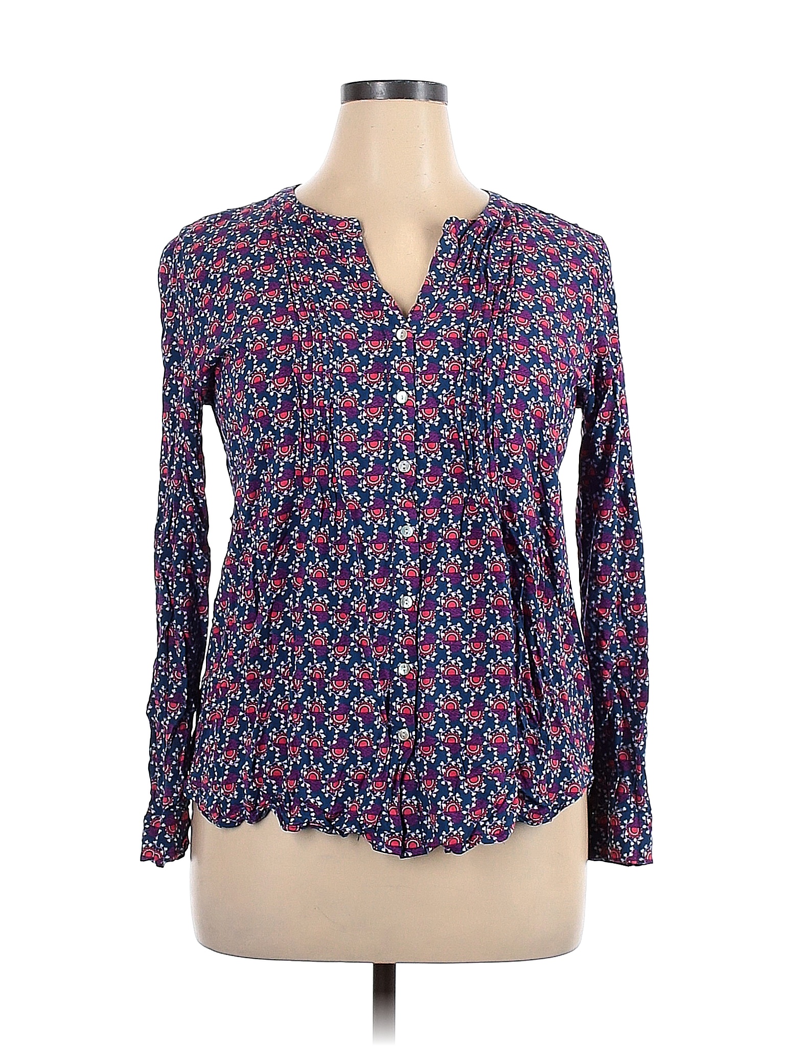 Jane and Delancey 100% Rayon Floral Blue Long Sleeve Button-Down Shirt ...