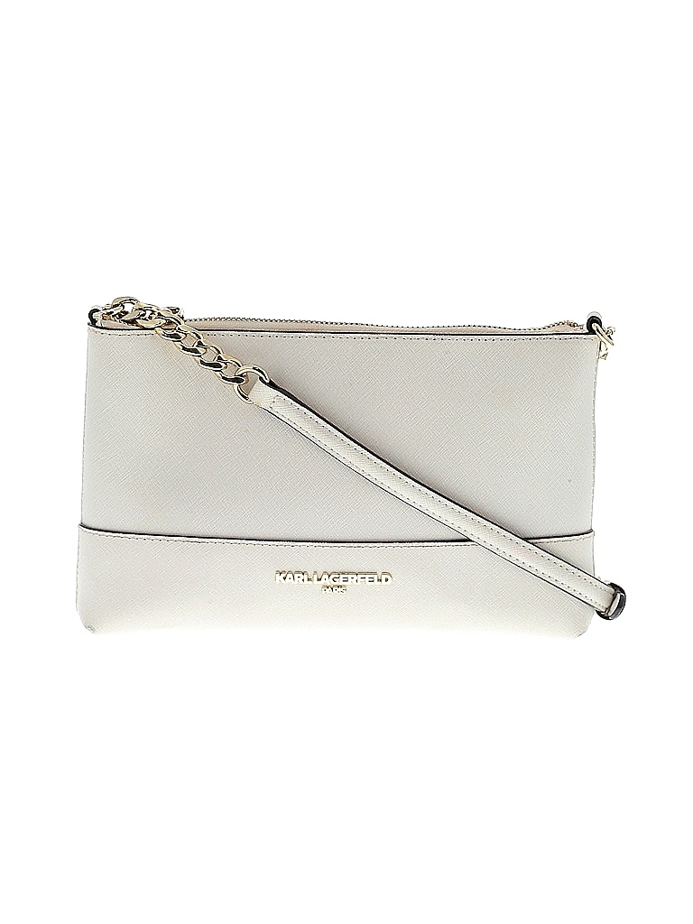 Karl Lagerfeld Paris 100 Leather Solid Ivory Leather Crossbody Bag One