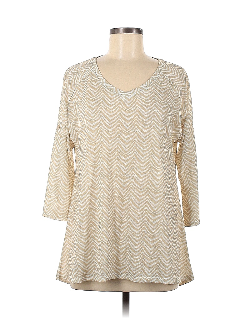 Erin London 100% Polyester Chevron Ivory Long Sleeve Top Size M - 84% ...