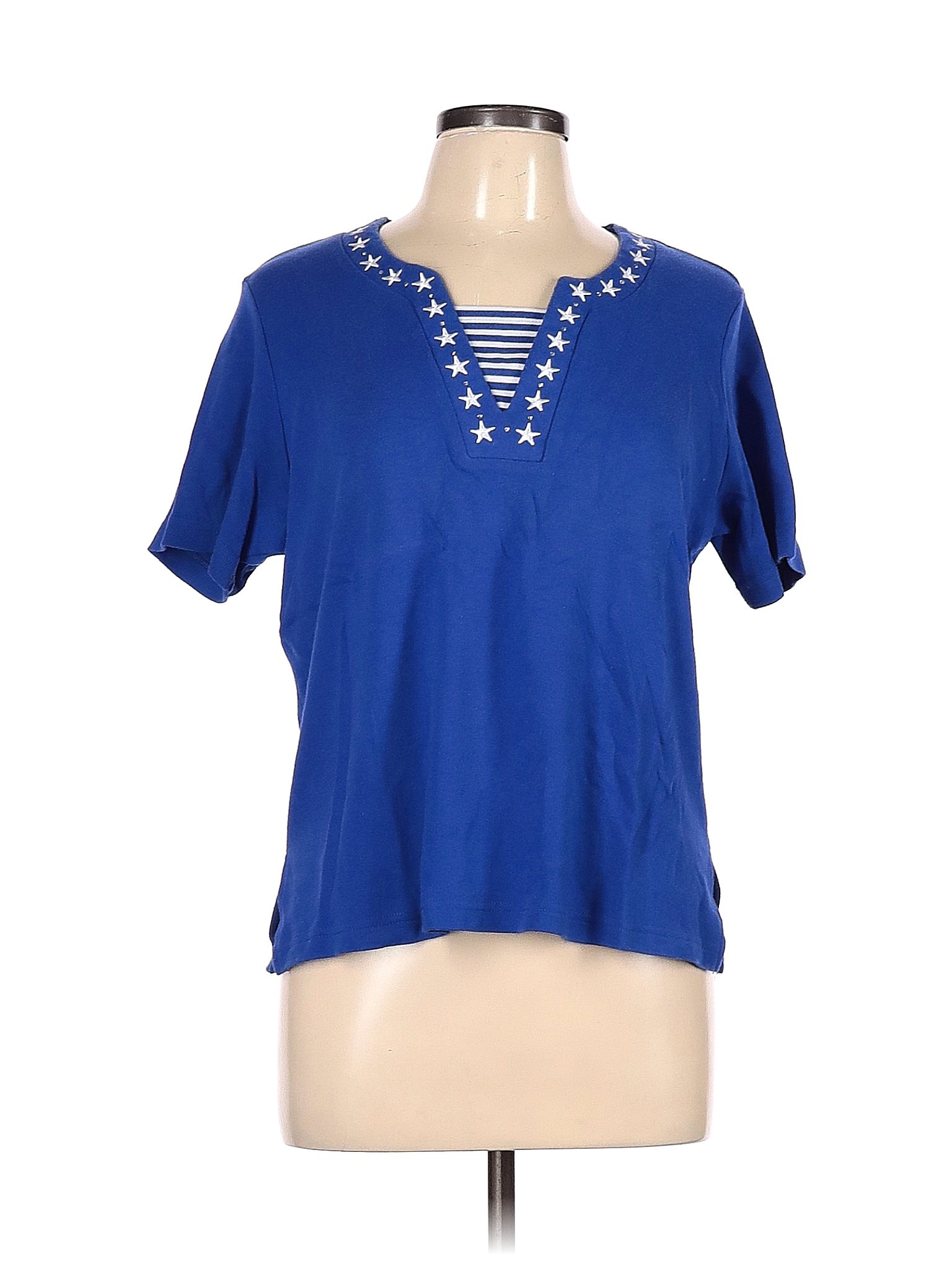 Cathy Daniels Solid Blue Short Sleeve Top Size L 64 Off Thredup