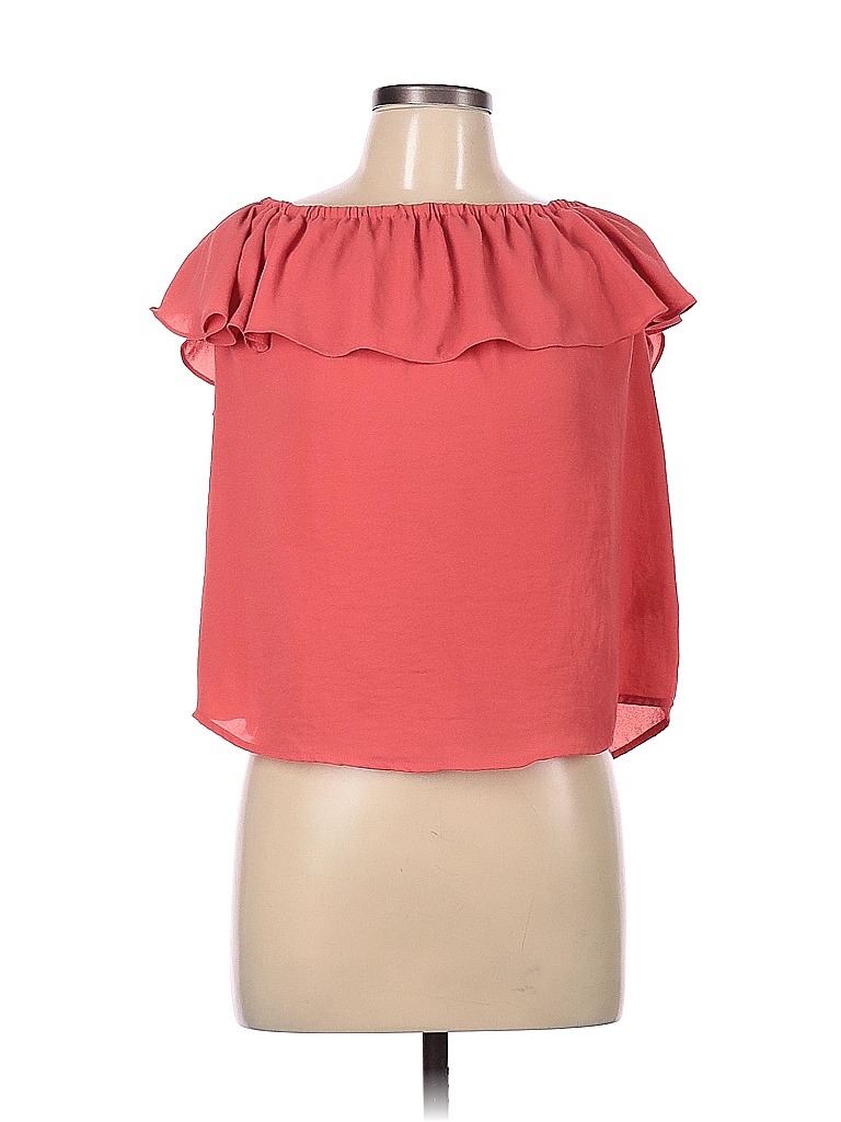 Maeve 100 Polyester Solid Pink Orange Short Sleeve Blouse Size Xs 90