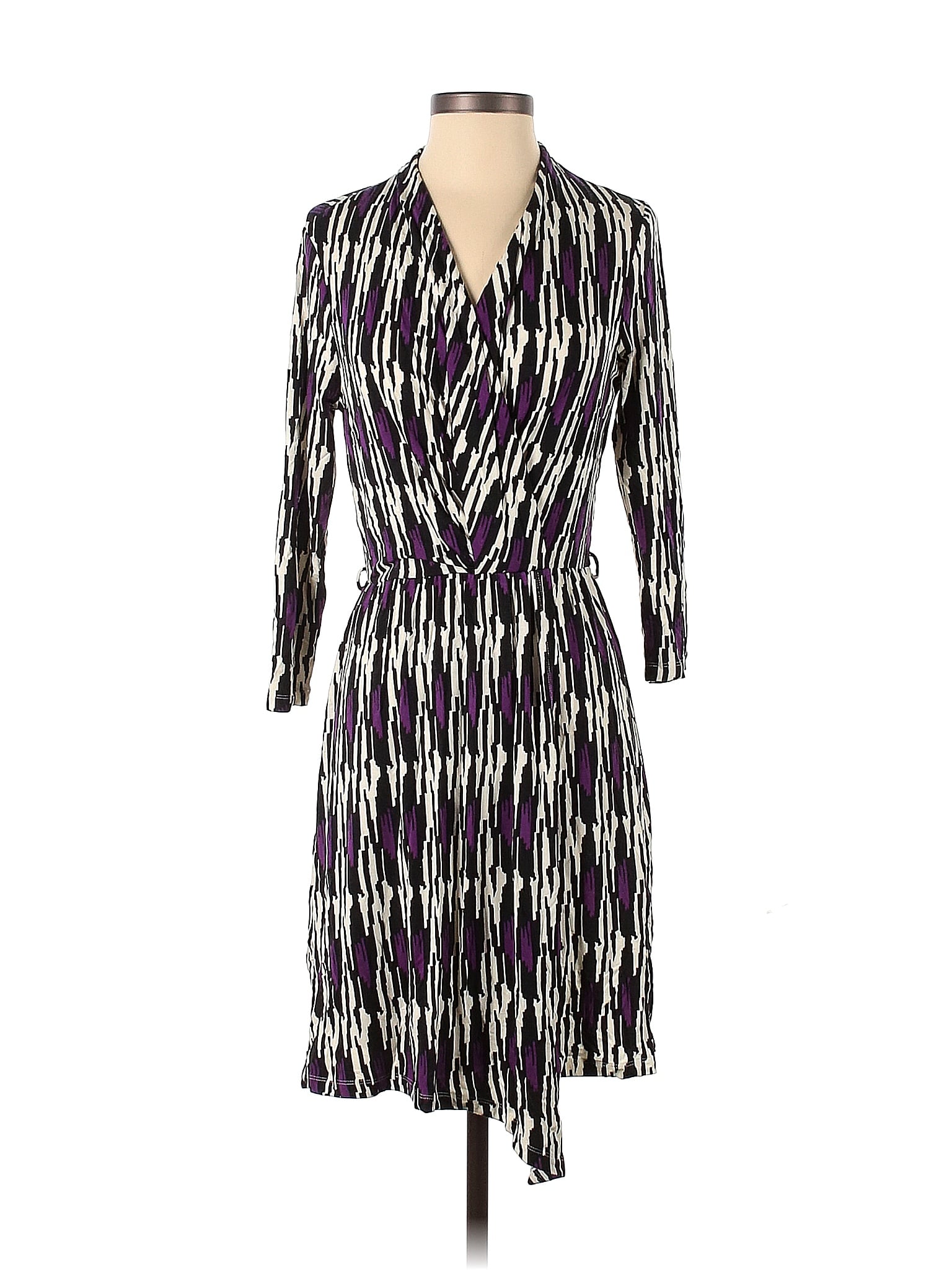 Robe Fille Garnet Hill Taille 4 - Multicolore Rayée Violette, Doublée, Avec Nœud, Très Bon état
