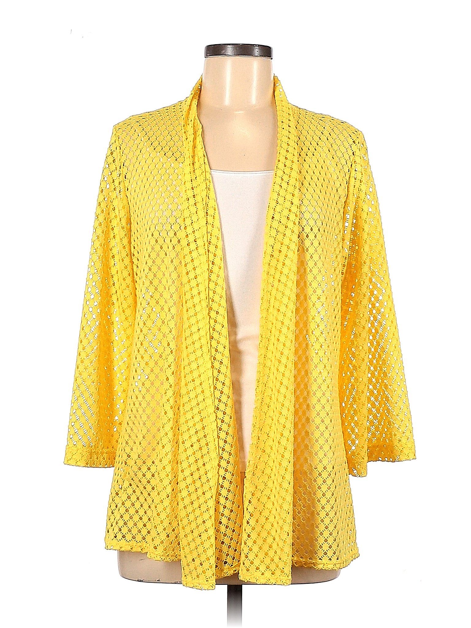 Slinky Brand 100 Polyester Color Block Solid Colored Yellow Cardigan Size M 65 Off Thredup 0850