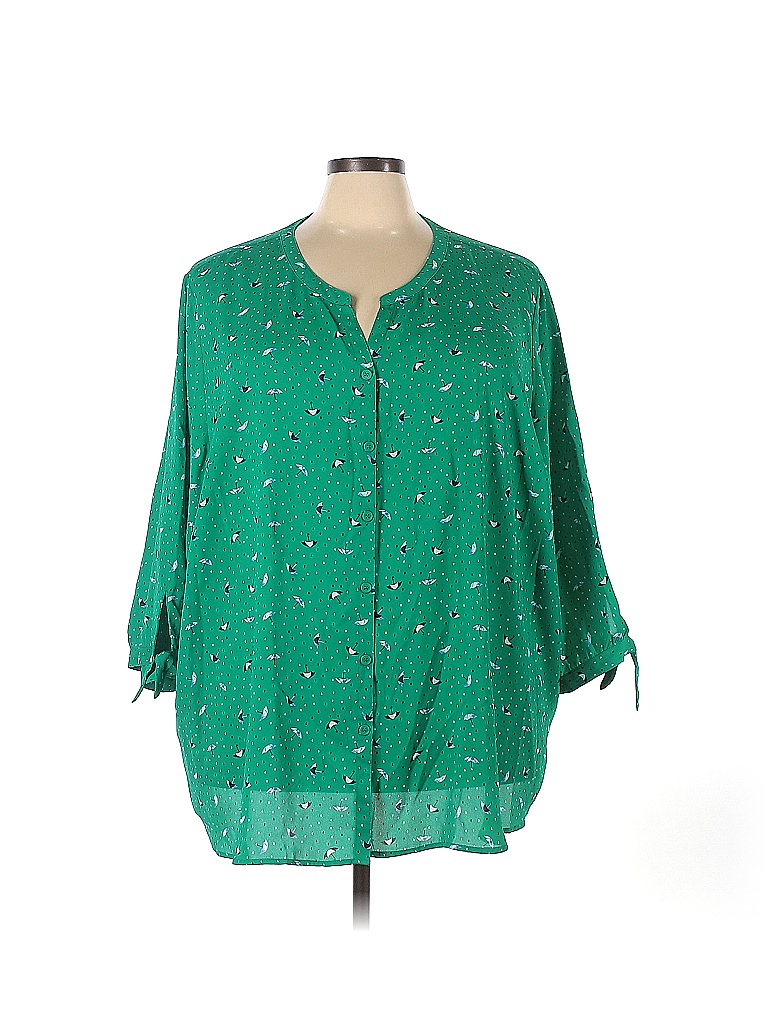 Catherines 100% Polyester Green 3/4 Sleeve Blouse Size 4X (Plus) - photo 1
