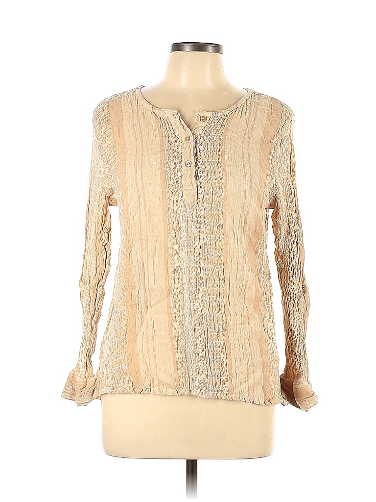 Serengeti 100% Cotton Solid Tan Long Sleeve Blouse Size L - 84% off ...