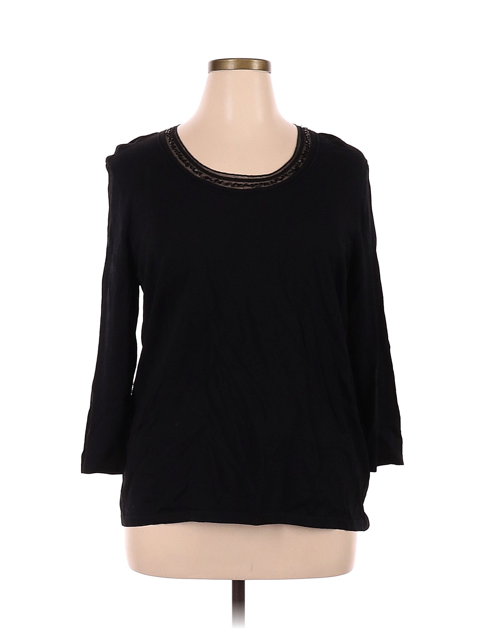 Croft & Barrow Solid Black 3/4 Sleeve Top Size 1X (Plus) - 66% off