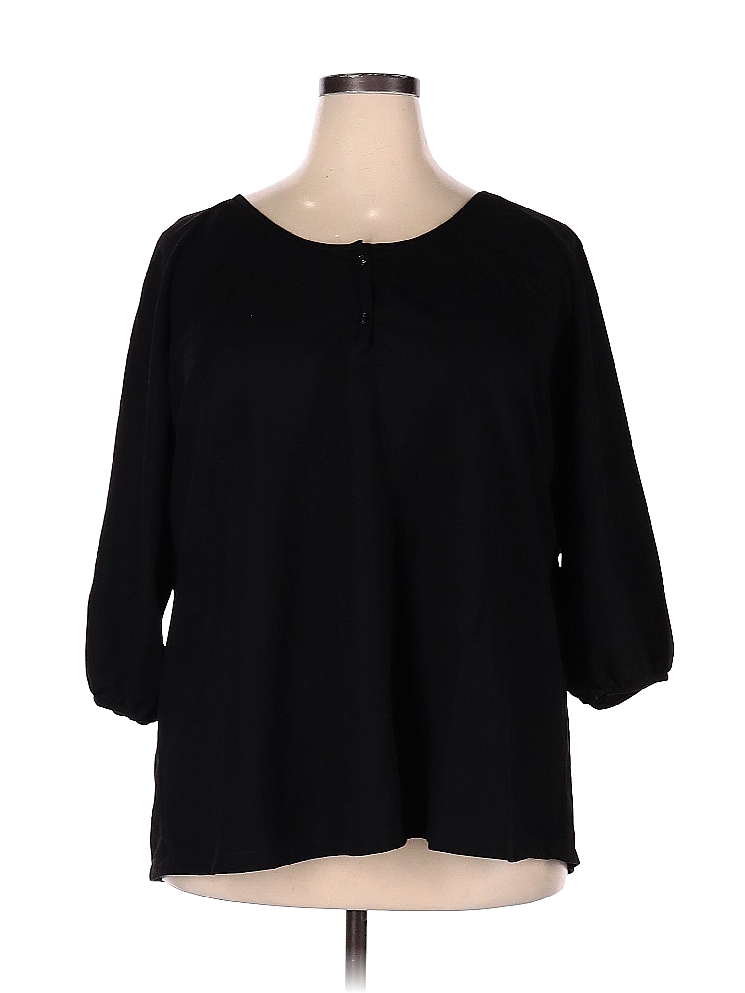 Misslook 100 Rayon Solid Black 3/4 Sleeve Henley Size 5X (Plus) 83 off thredUP