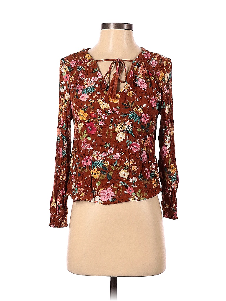 Cupcakes & Cashmere Floral Colored Orange Long Sleeve Blouse Size S - photo 1
