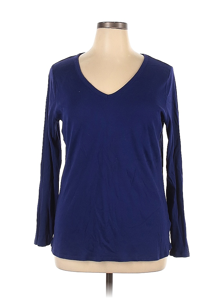 Ava & Viv 100% Cotton Solid Blue Long Sleeve T-Shirt Size 1X (Plus ...