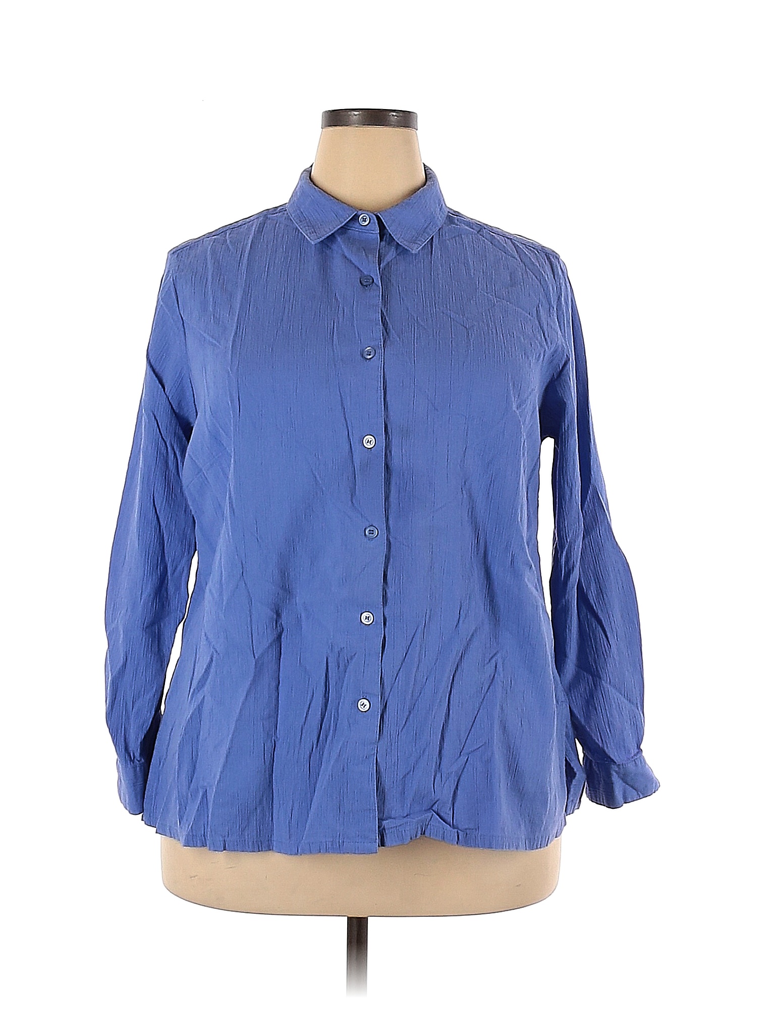 Appleseeds 100% Cotton Solid Blue 3/4 Sleeve Blouse Size 2X (Plus) - 57 ...