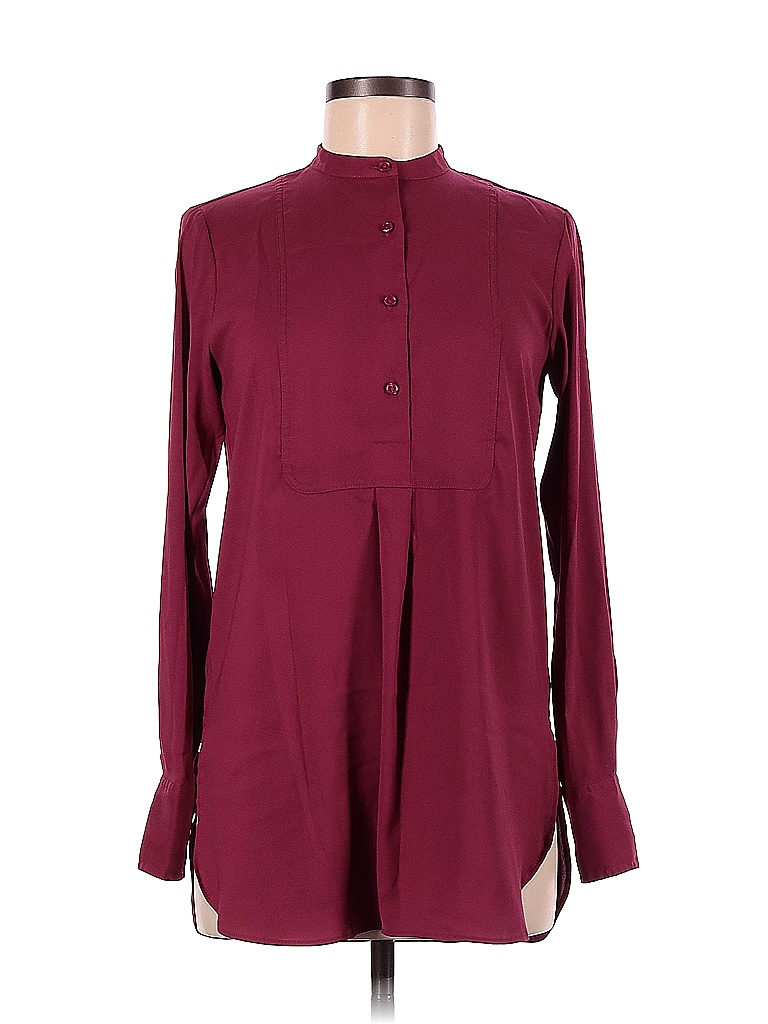 Ann Taylor 100% Polyester Solid Colored Burgundy Long Sleeve Blouse ...