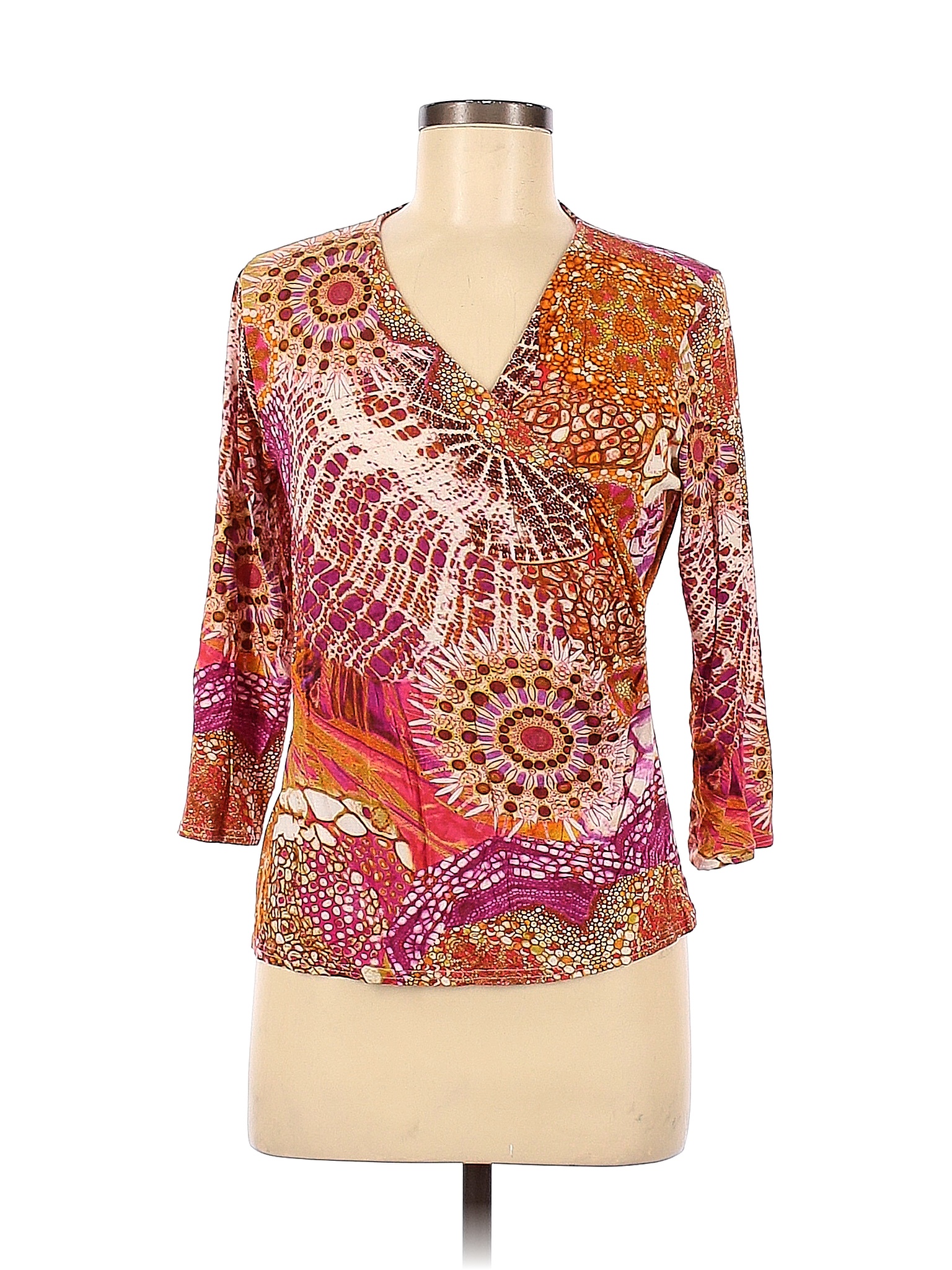 Peck & Peck Floral Multi Color Orange 3/4 Sleeve Top Size M 78 off