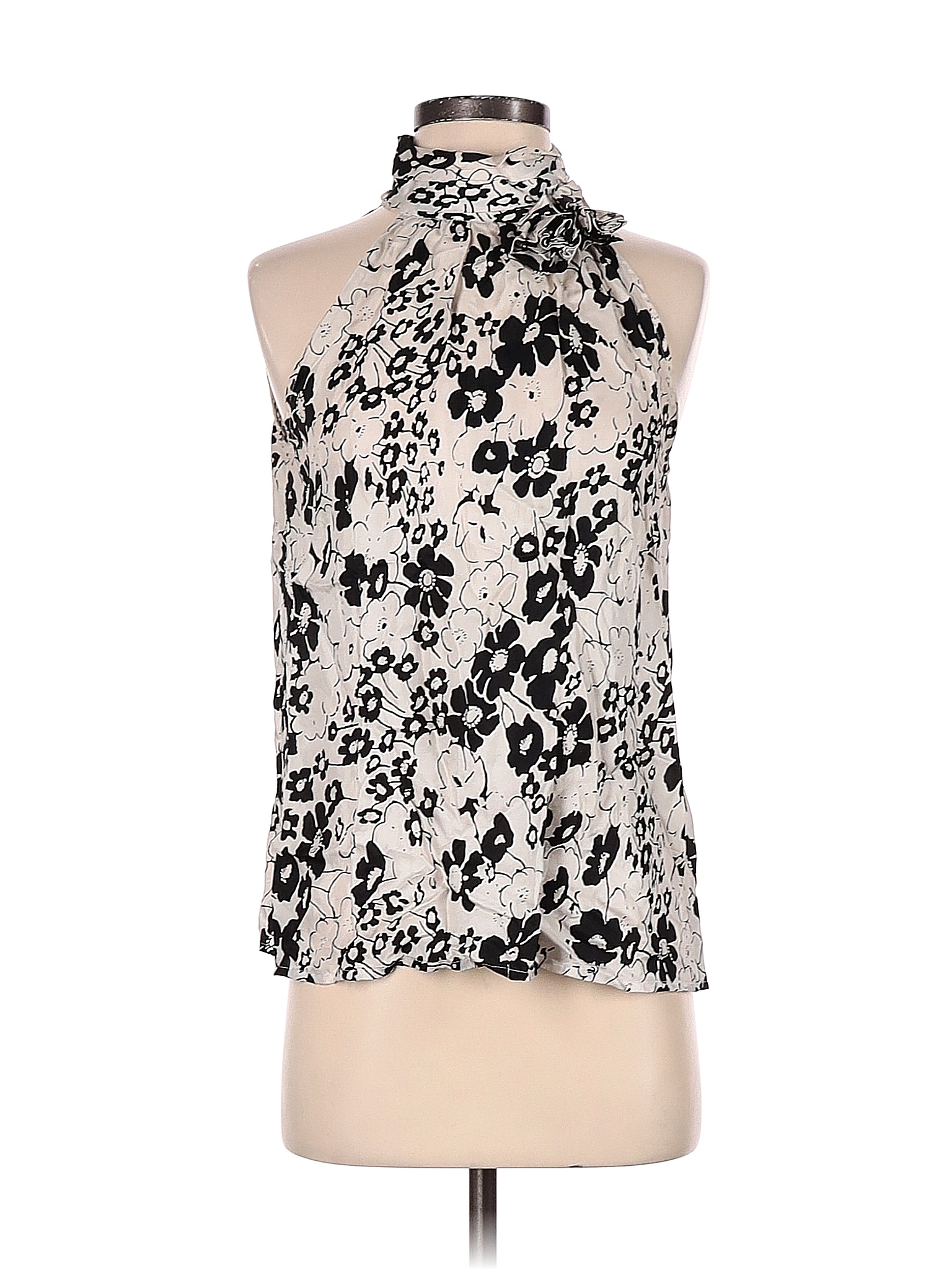 Cynthia Rowley TJX 100% Silk Floral Colored Tan Sleeveless Silk Top ...