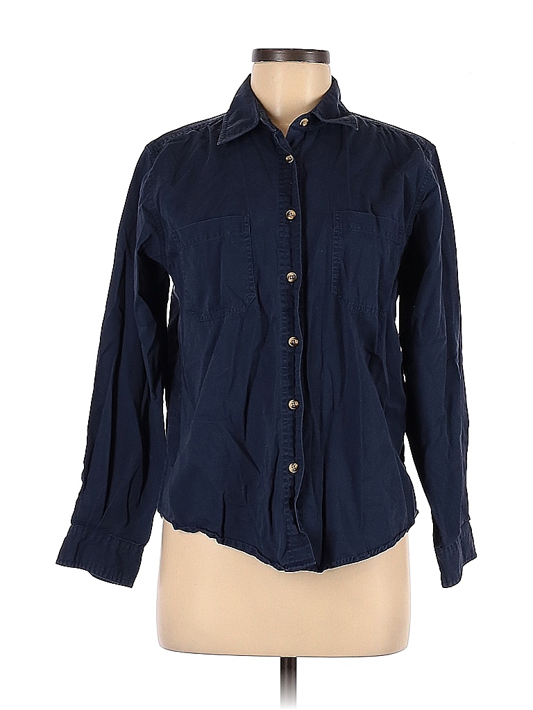 Cabin Creek 100% Cotton Solid Blue Long Sleeve Button-Down Shirt Size M ...
