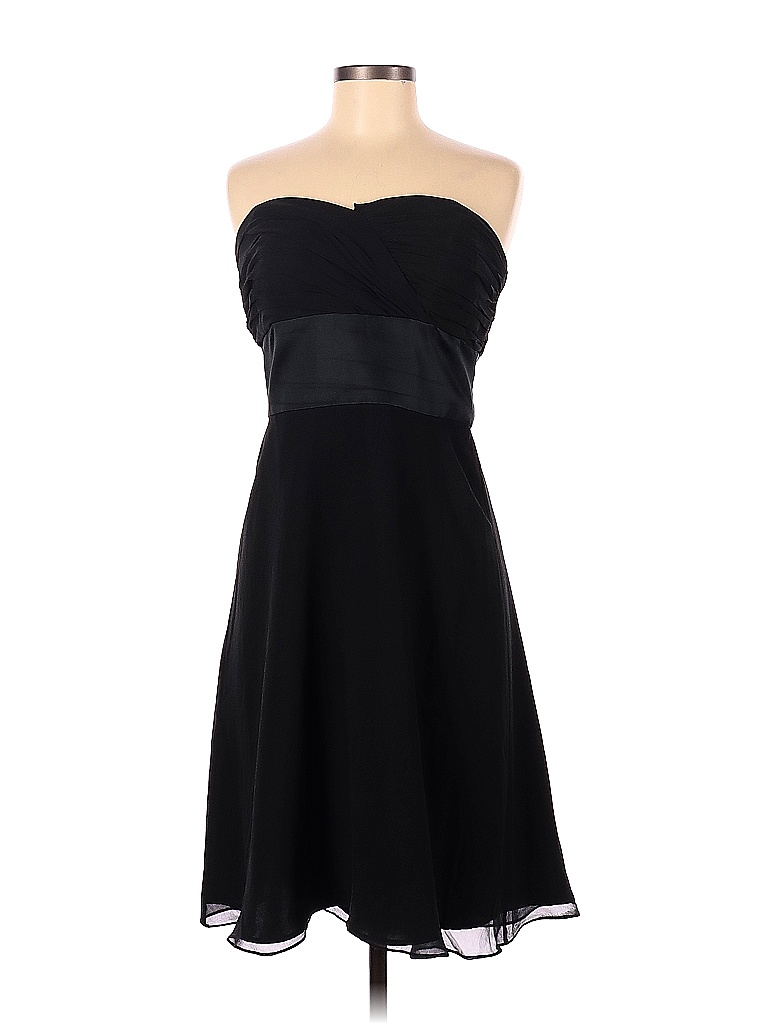 White House Black Market 100 Silk Solid Black Cocktail Dress Size 8